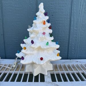 Vintage Atlantic A104 Ceramic Lighted Christmas Tree 11" White Base Hand Made